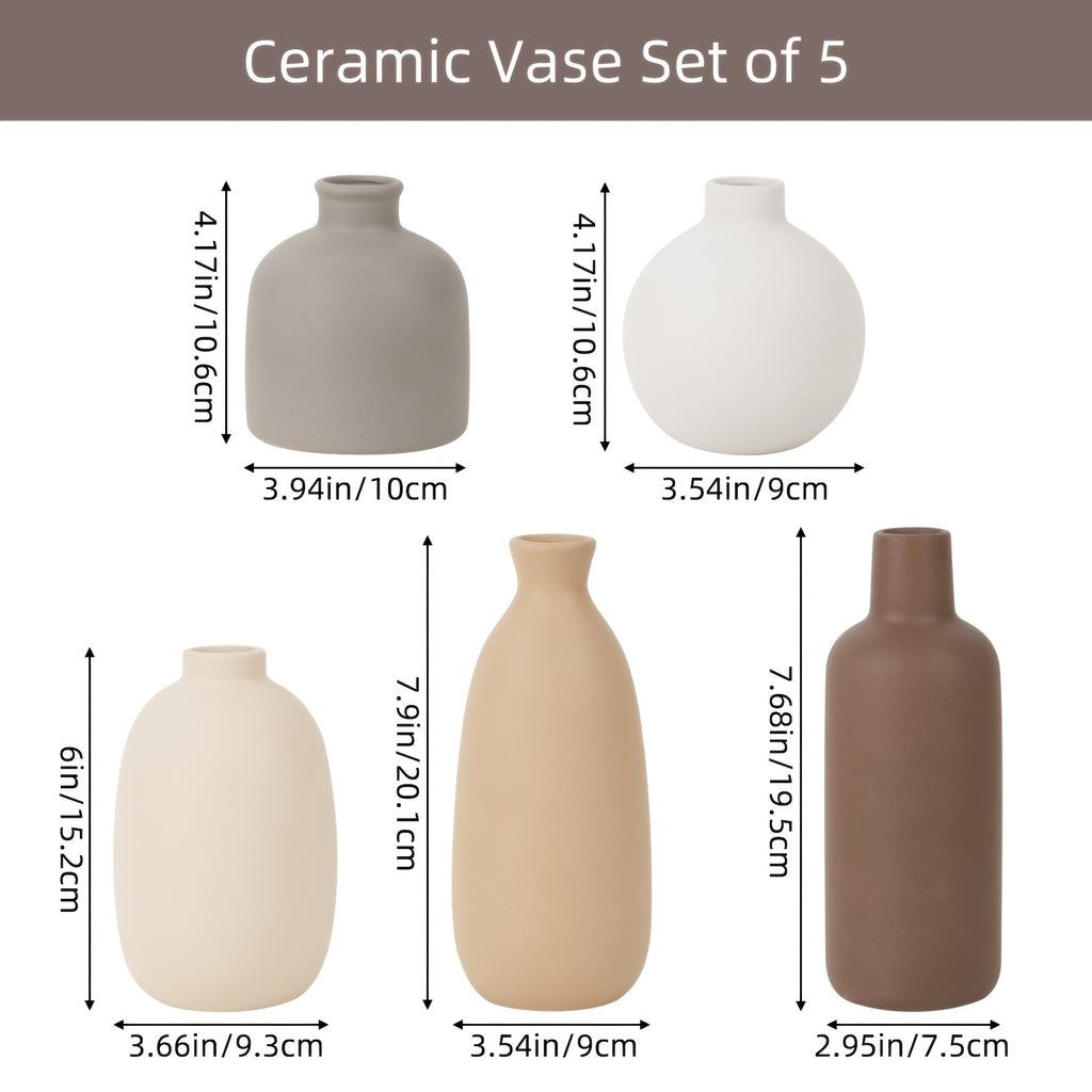 Decorative Vase – Set of 5 TOMNK Ceramic Vases, Rustic Farmhouse Pottery for Home Decor, Vintage Dec