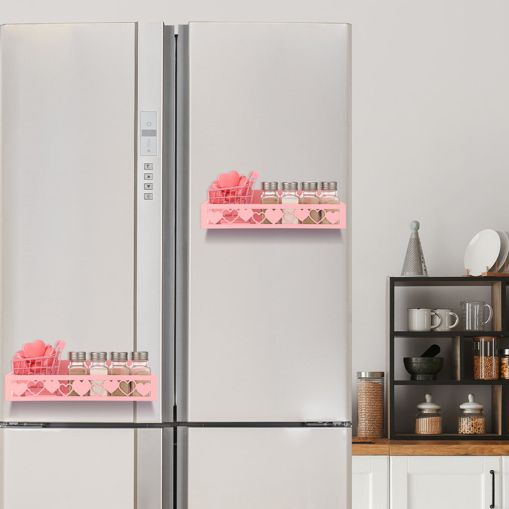 2 Pack Magnetic Spice Rack for Refrigerator - Heavy-Duty Metal Heart-Shaped Magnet Shelf with Magnetic Base Suitable for Fridge, Wall-Mountable Spice Storage, Space-Saving Basket Shelf for Spices, Condiments, Seasonings
