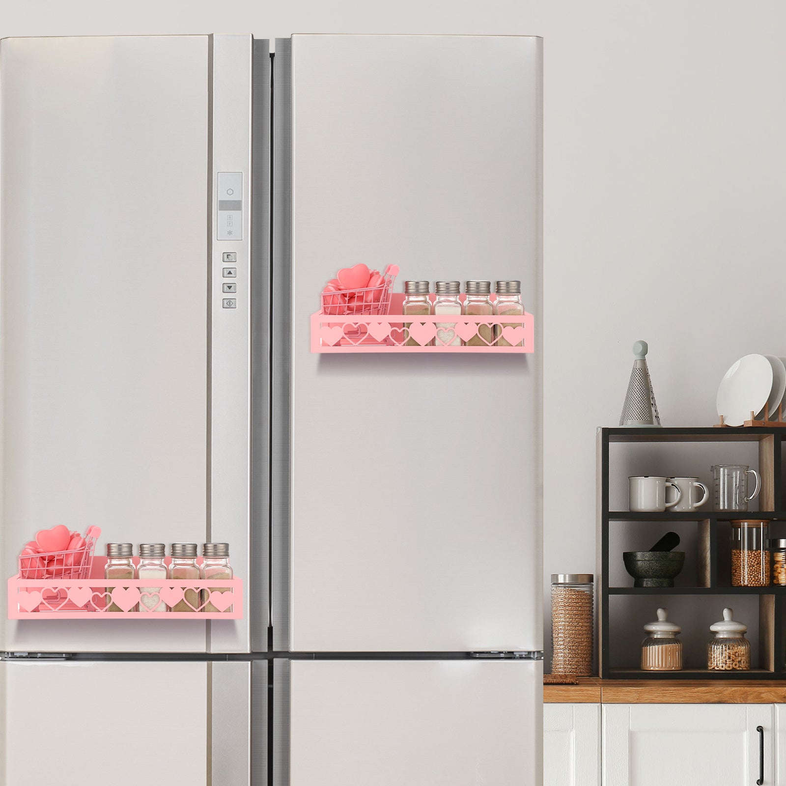 2 Pack Magnetic Spice Rack for Refrigerator - Heavy-Duty Metal Heart-Shaped Magnet Shelf with Magnetic Base Suitable for Fridge, Wall-Mountable Spice Storage, Space-Saving Basket Shelf for Spices, Condiments, Seasonings