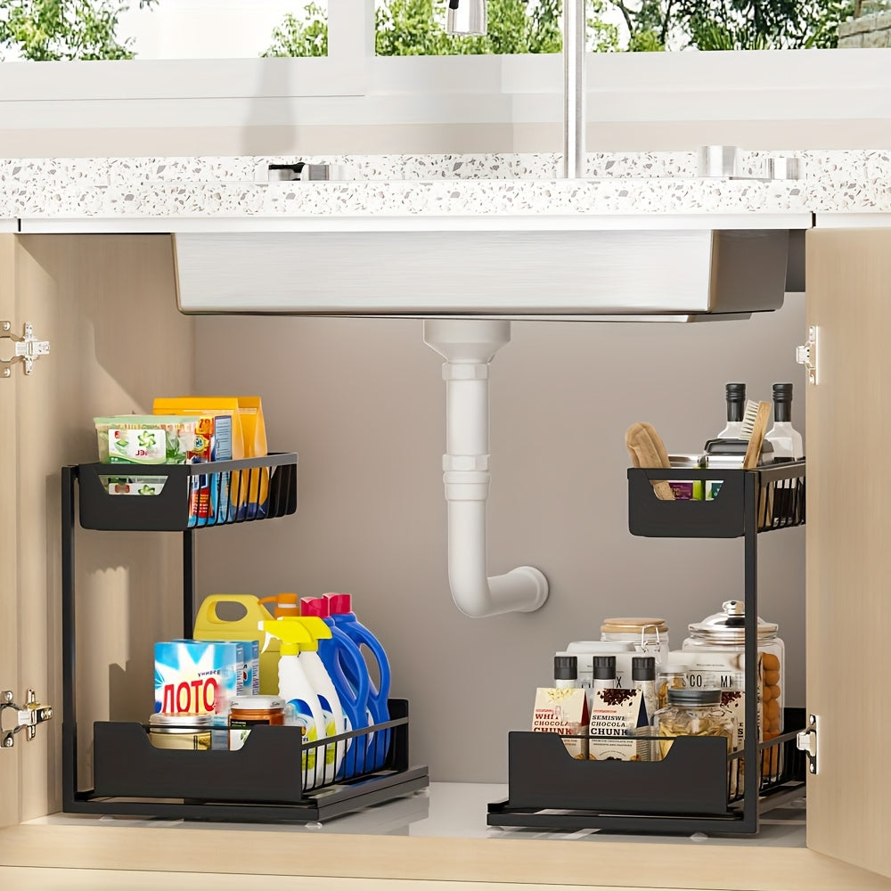 Home Organizer – 2-Tier Sliding Under Sink Organizer Rack Kitchen Lower Sink Sorting Sliding