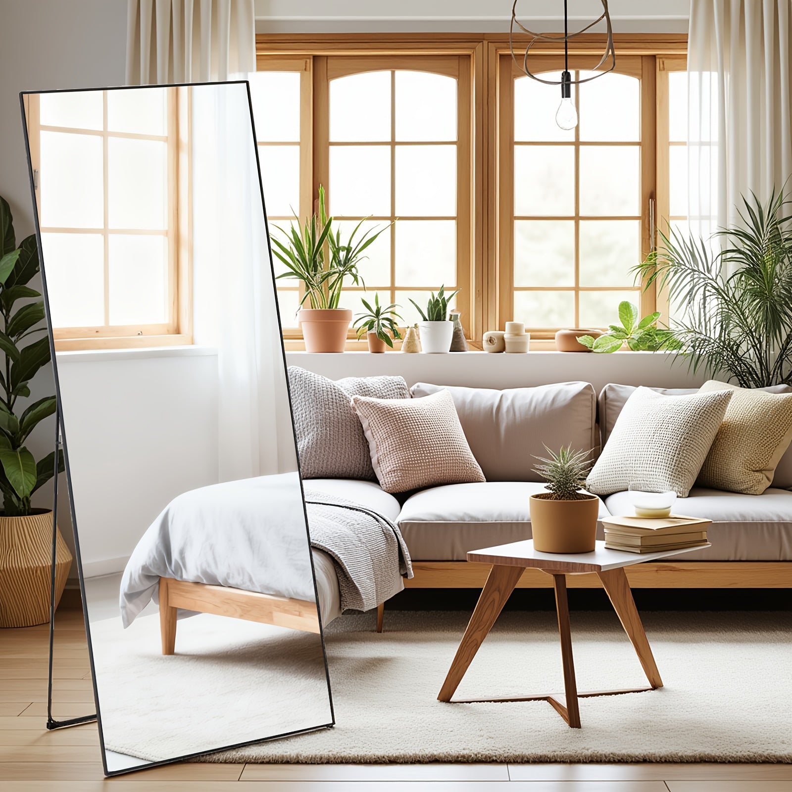 Arched/Rect Full Length Mirror, Full Body Mirror with Stand, Freestanding, Hanging or Leaning for Wall, Steel Alloy Thin Frame Floor Standing for Hotels and Bathrooms